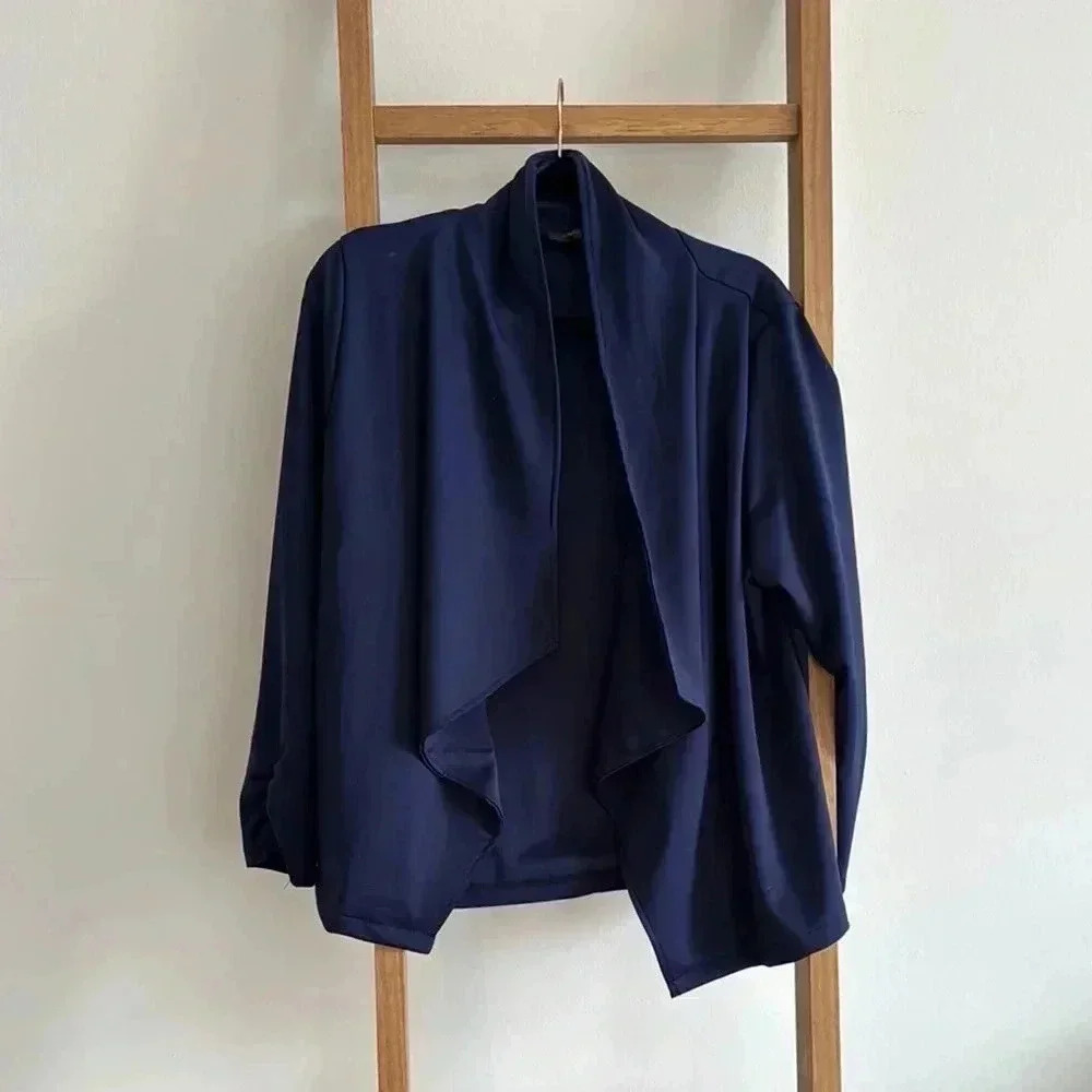 Navy Open-Front Draped Blazer Jacket - Women